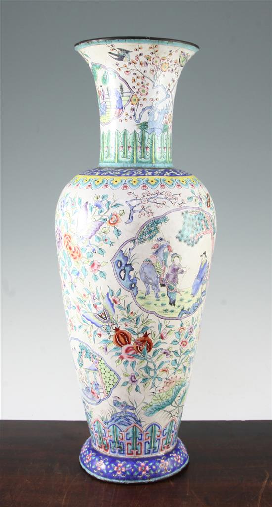 A tall Chinese Canton enamel baluster vase, late 19th / early 20th century, 52.5cm, losses to foot